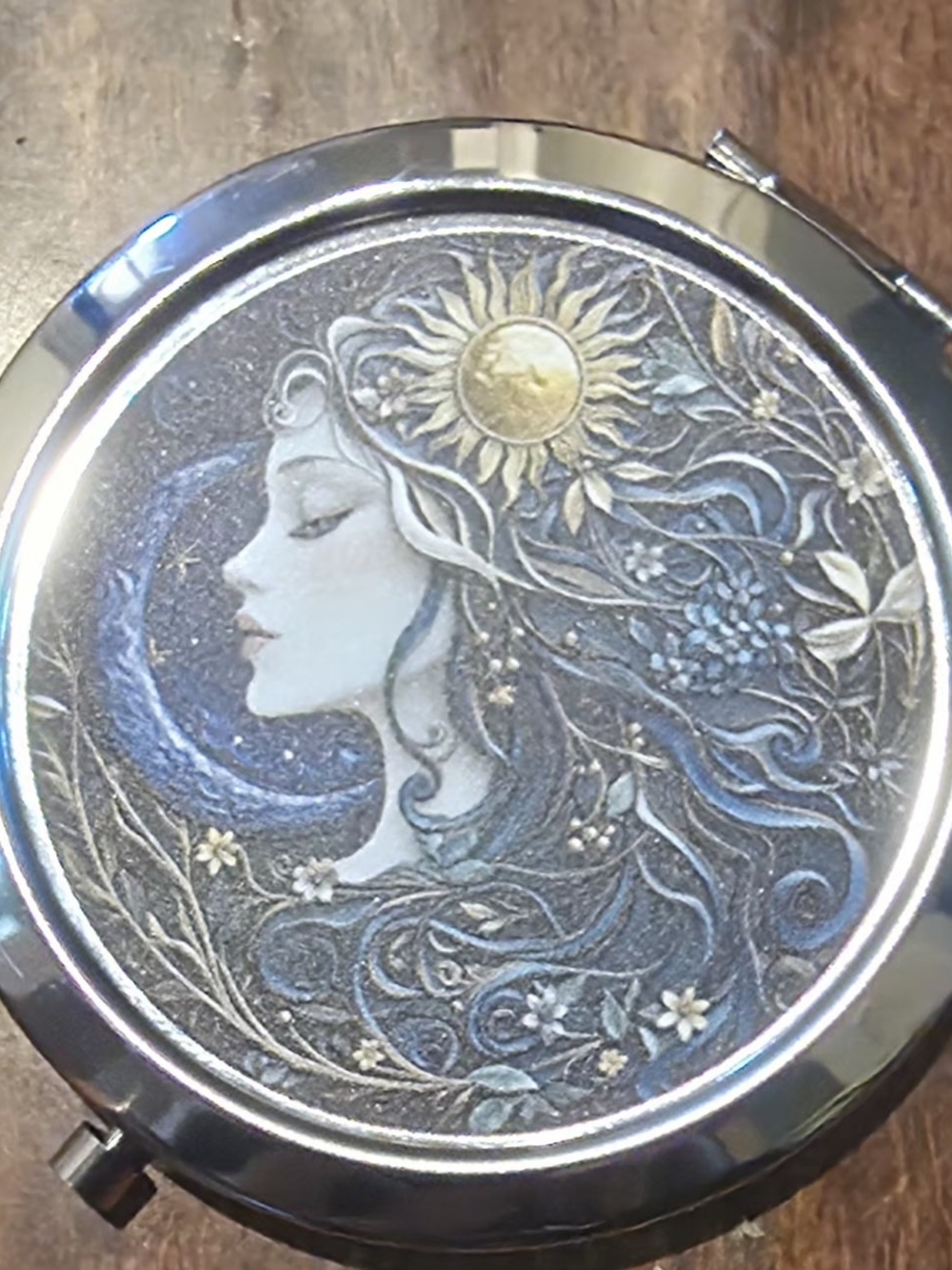 Blue and Gold Moonlight Compact Mirror - Women Jewelry